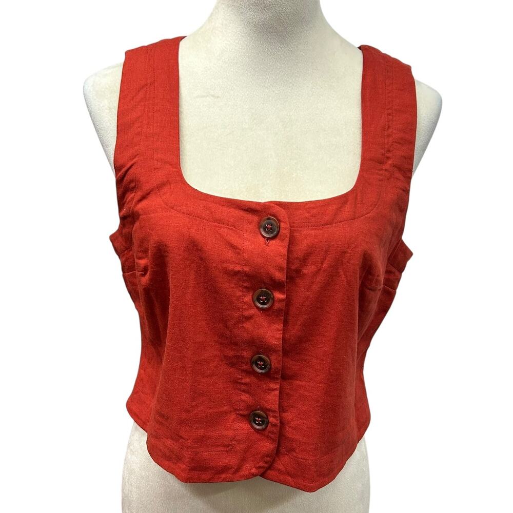 Banana Republic Linen Blend Crop Tank Vest 10 Orange Button Front NWT Minimalist
